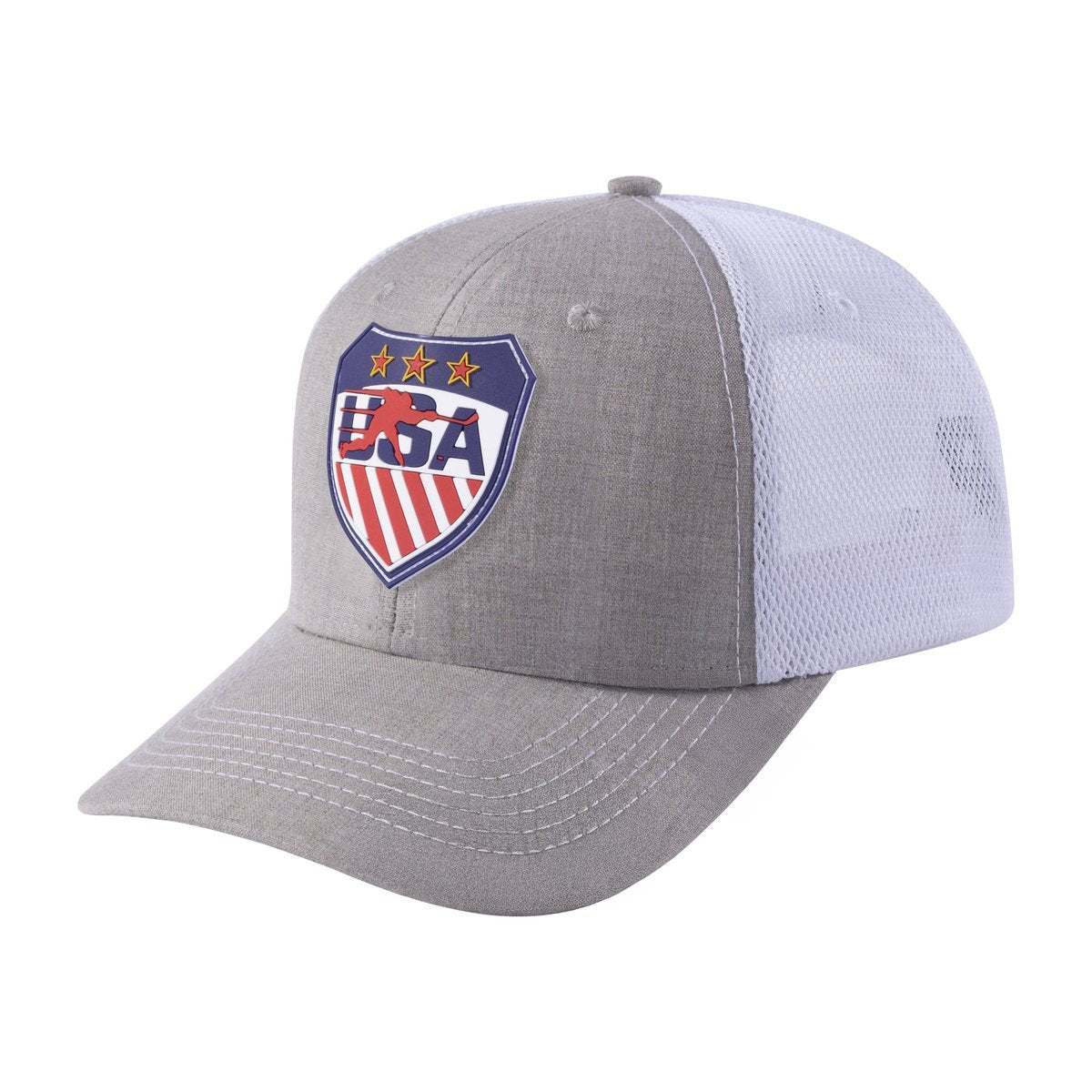 Unisex Embroidered Loving Hockey, 6-Panel Trucker Hat, Khaki/White, Adjustable Fit