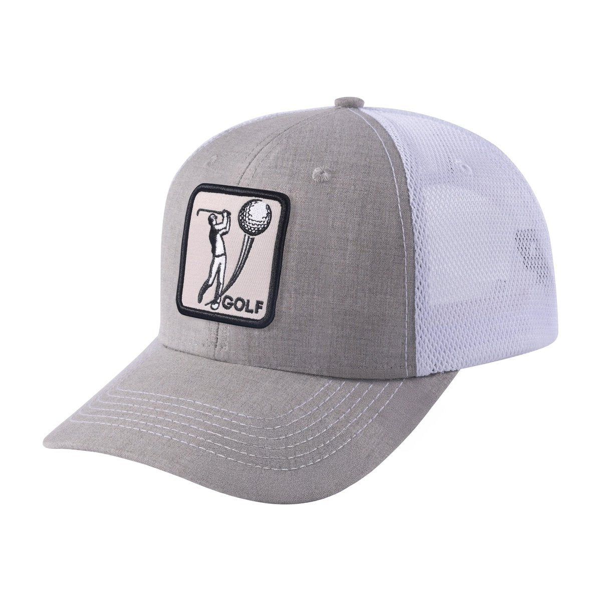 Unisex Embroidered Golf, 6-Panel Trucker Hat, Khaki/White, Adjustable Fit