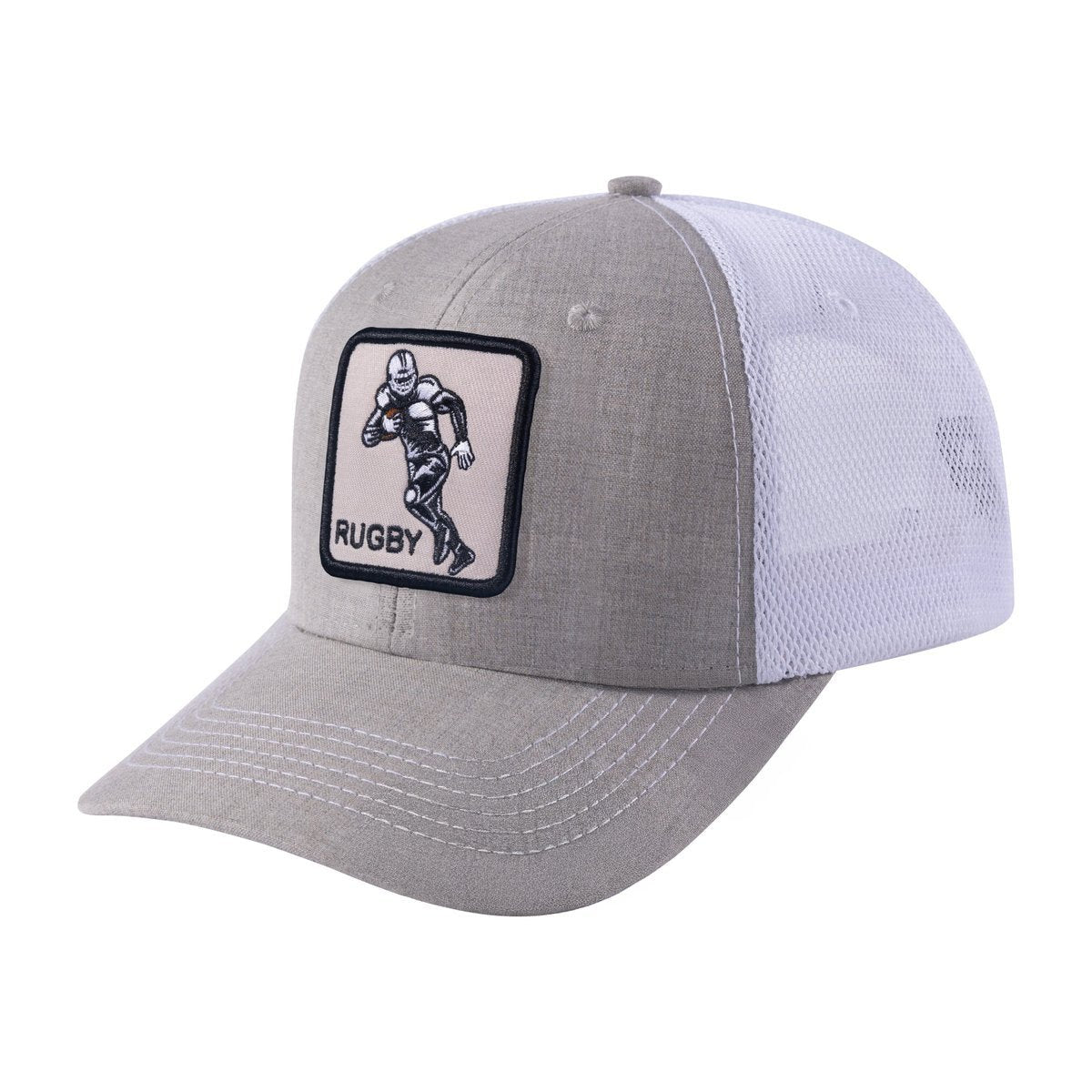 Unisex Embroidered Rugby/Football, 6-Panel Trucker Hat, Khaki/White, Adjustable Fit