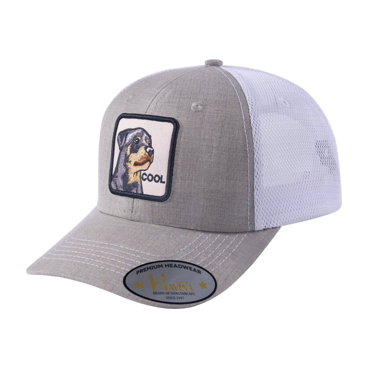 Unisex Embroidered The Cool Dog, 6-Panel Trucker Hat, Khaki/White, Adjustable Fit
