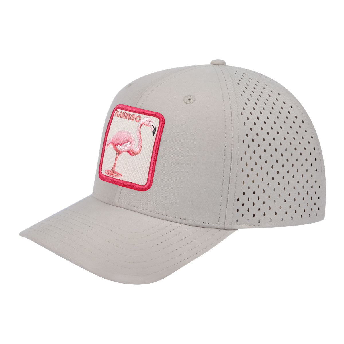 Unisex Embroidered The Flamingo, 6-Panel Microfiber Laser hole Trucker Hat, Beige/Beige, Adjustable Fit