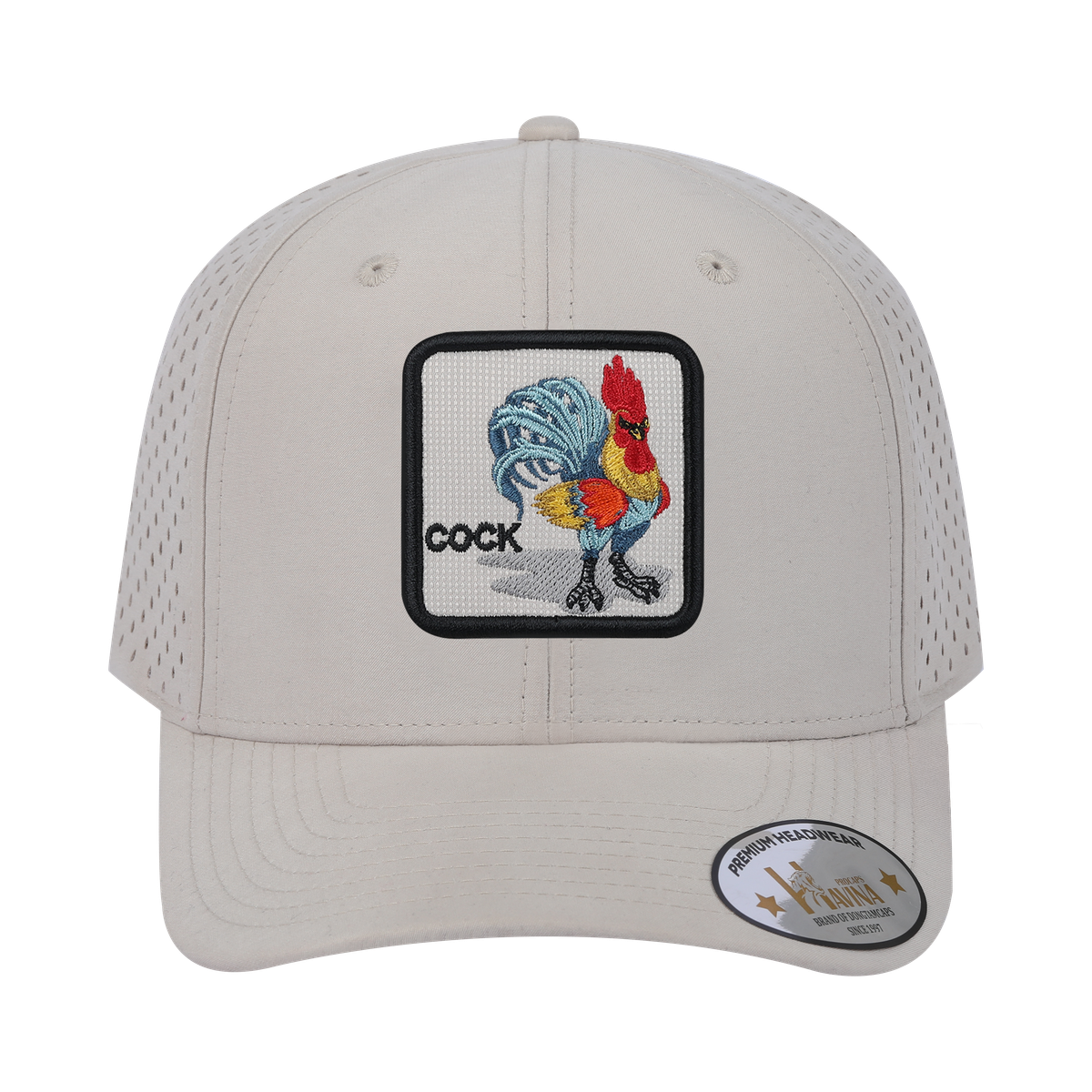 Unisex Embroidered Logo Cock, 6-Panel Microfiber Laser hole Trucker Hat, Beige/Beige, Adjustable Fit
