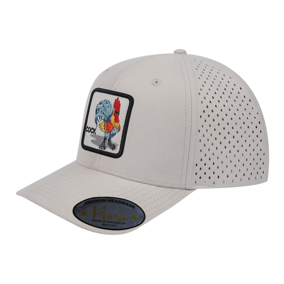 Unisex Embroidered Logo Cock, 6-Panel Microfiber Laser hole Trucker Hat, Beige/Beige, Adjustable Fit