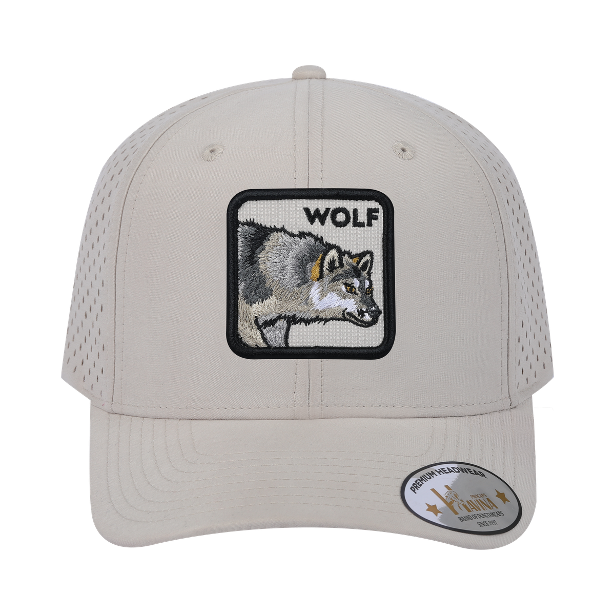 Unisex Embroidered The Wolf, 6-Panel Microfiber Laser hole Trucker Hat, Beige/Beige, Adjustable Fit