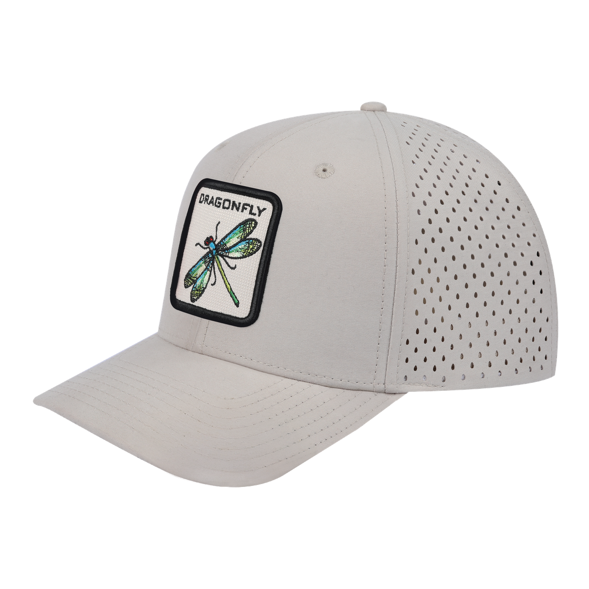 Unisex Embroidered The Dragonfly, 6-Panel Microfiber Laser hole Trucker Hat, Beige/Beige, Adjustable Fit
