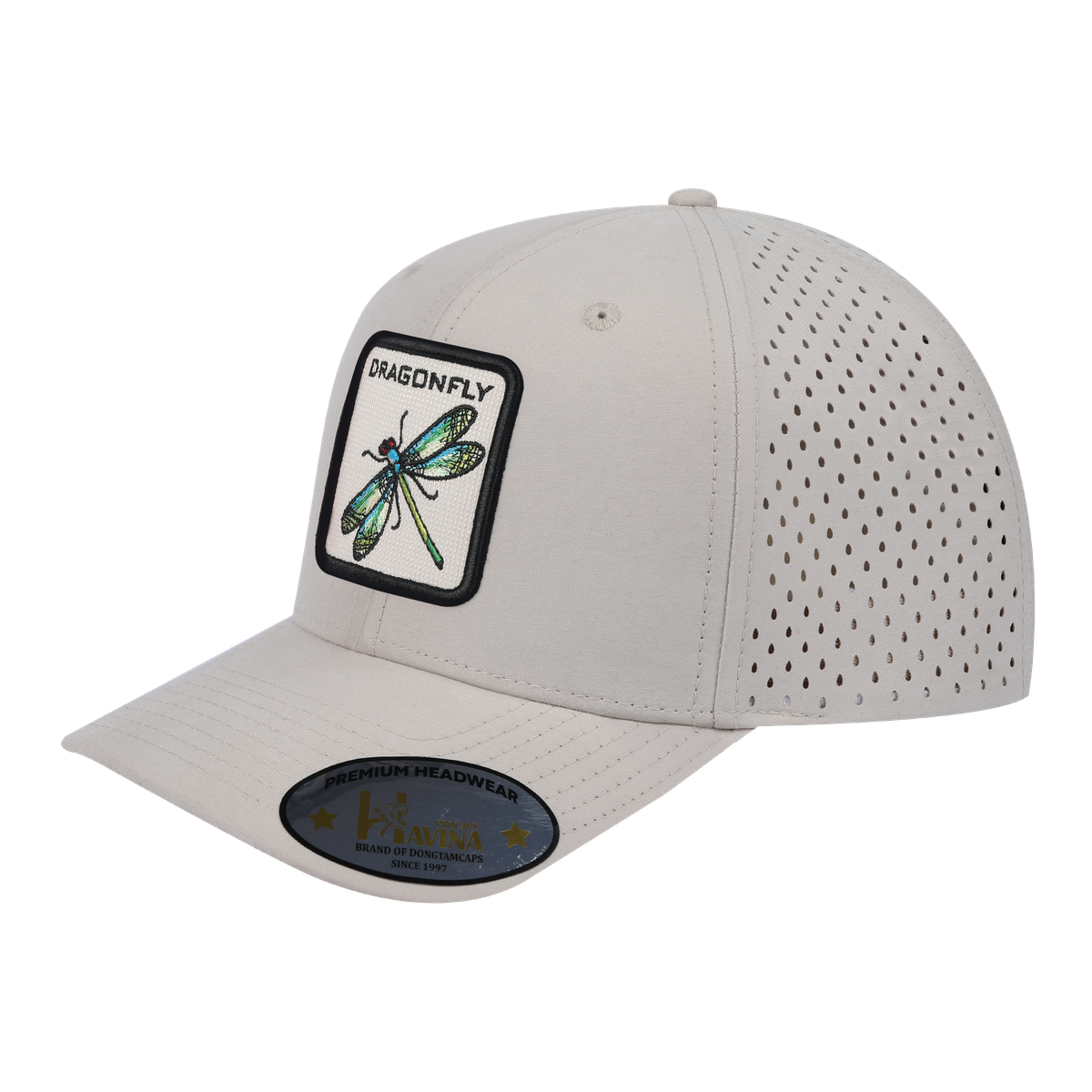 Unisex Embroidered The Dragonfly, 6-Panel Microfiber Laser hole Trucker Hat, Beige/Beige, Adjustable Fit