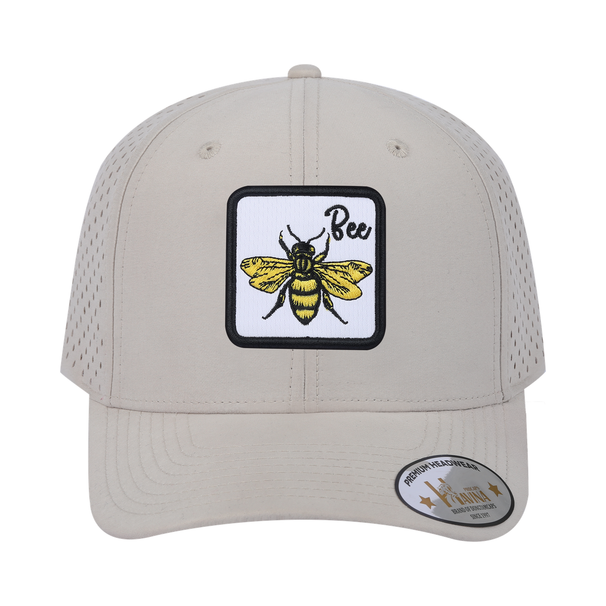 Unisex Embroidered The Bee, 6-Panel Microfiber Laser hole Trucker Hat, Beige/Beige, Adjustable Fit
