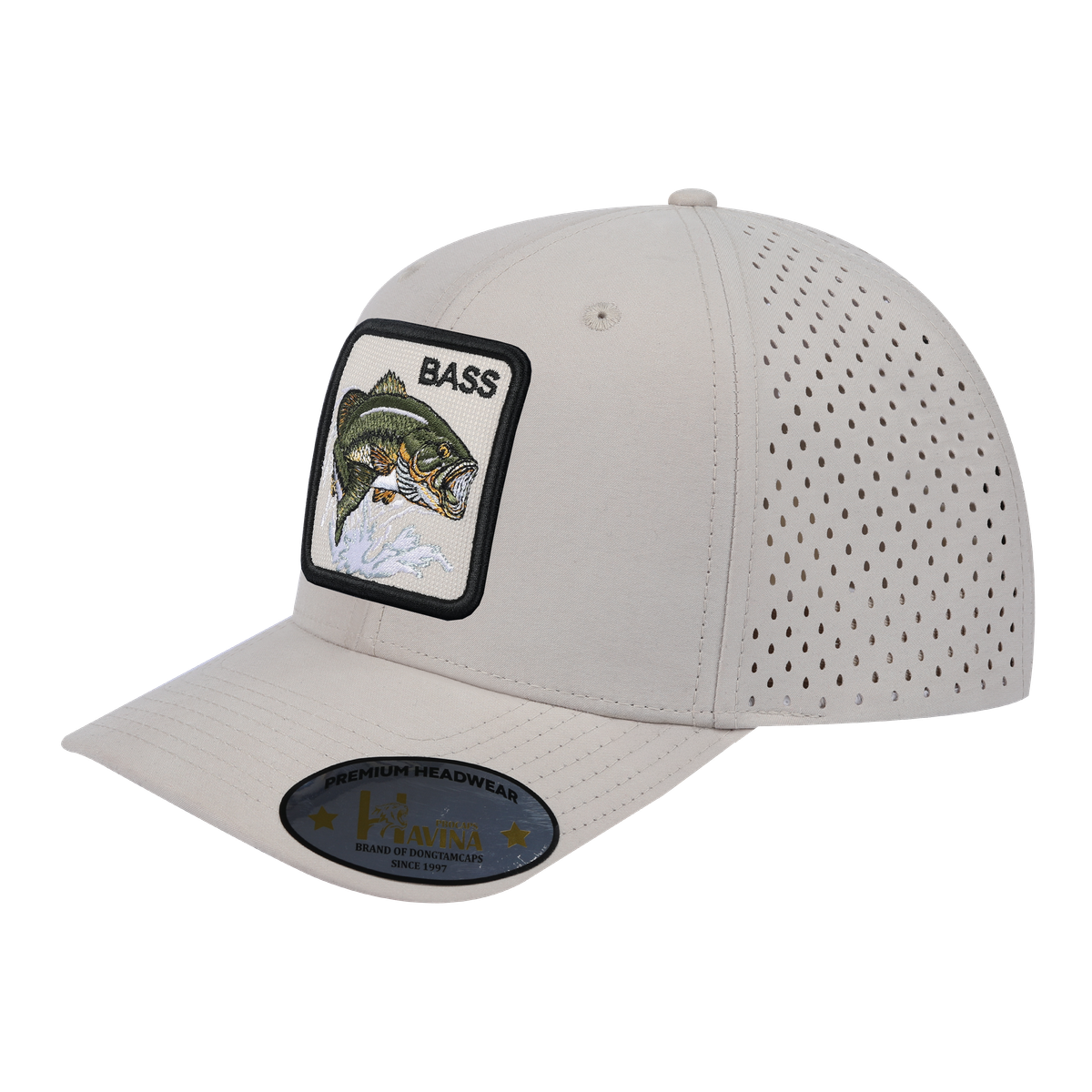 Unisex Embroidered The Bass, 6-Panel Microfiber Laser hole Trucker Hat, Beige/Beige, Adjustable Fit