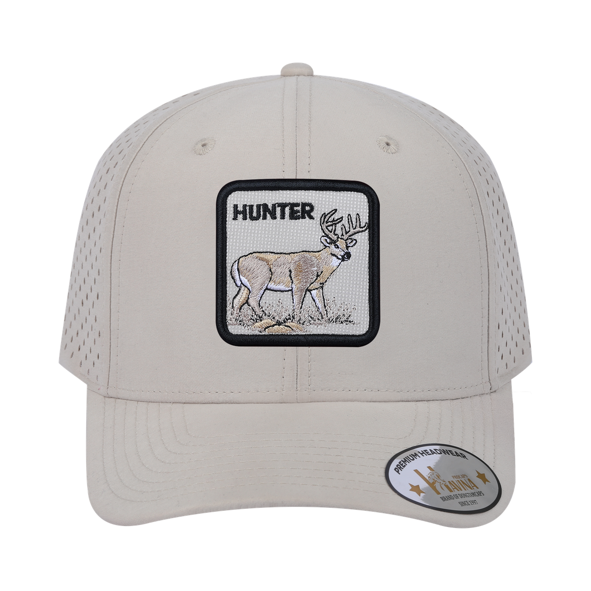 Unisex Embroidered The Hunter, 6-Panel Microfiber Laser hole Trucker Hat, Beige/Beige, Adjustable Fit
