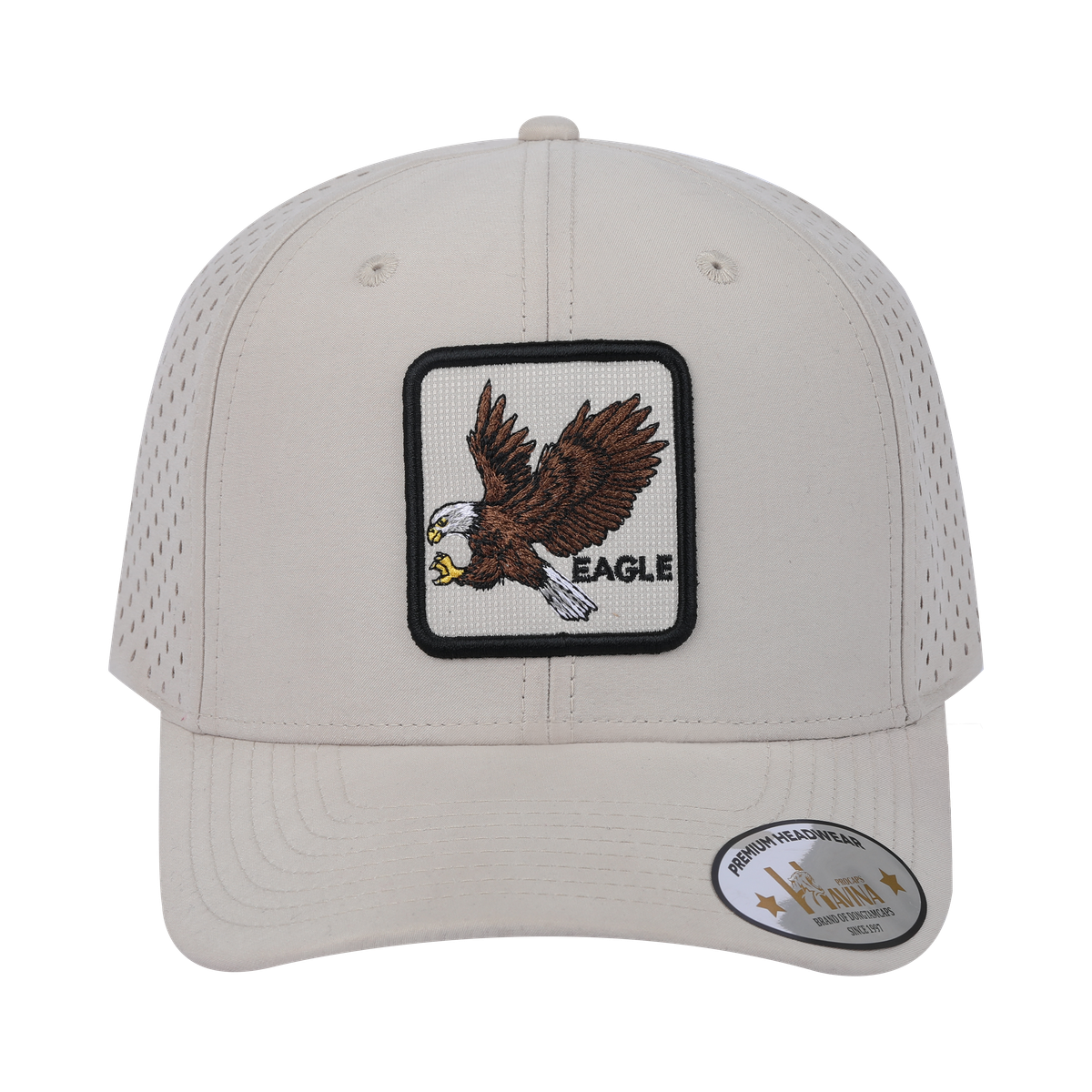 Unisex Embroidered The Eagle, 6-Panel Microfiber Laser hole Trucker Hat, Beige/Beige, Adjustable Fit