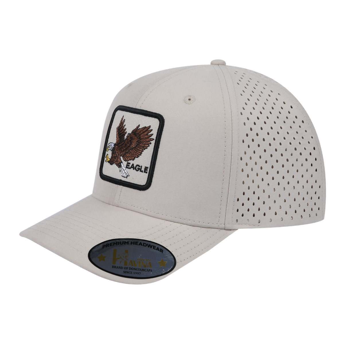 Unisex Embroidered The Eagle, 6-Panel Microfiber Laser hole Trucker Hat, Beige/Beige, Adjustable Fit