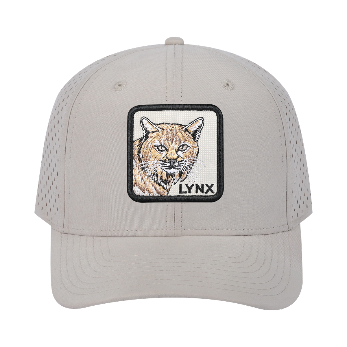 Unisex Embroidered The Lynx, 6-Panel Microfiber Laser hole Trucker Hat, Beige/Beige, Adjustable Fit