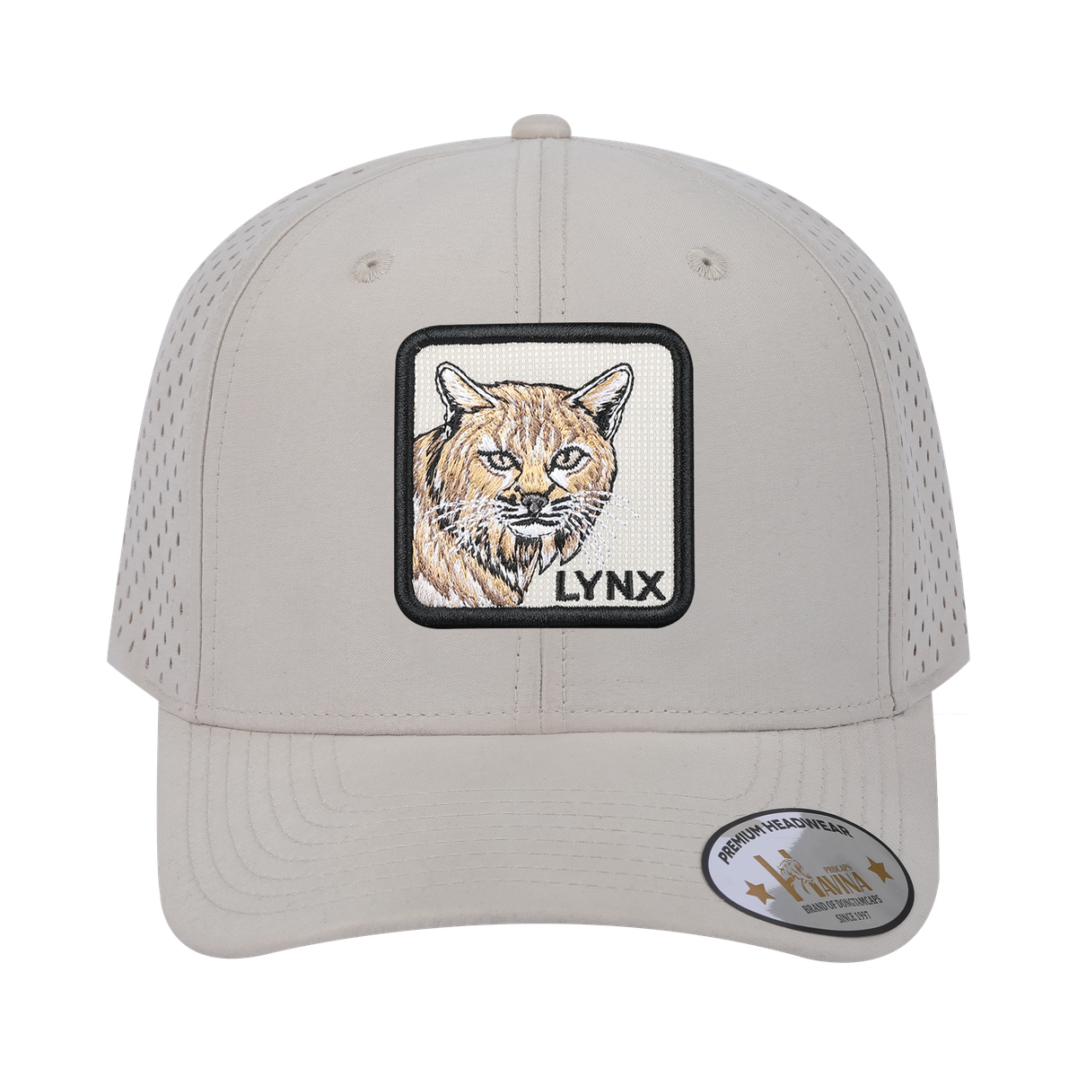 Unisex Embroidered The Lynx, 6-Panel Microfiber Laser hole Trucker Hat, Beige/Beige, Adjustable Fit