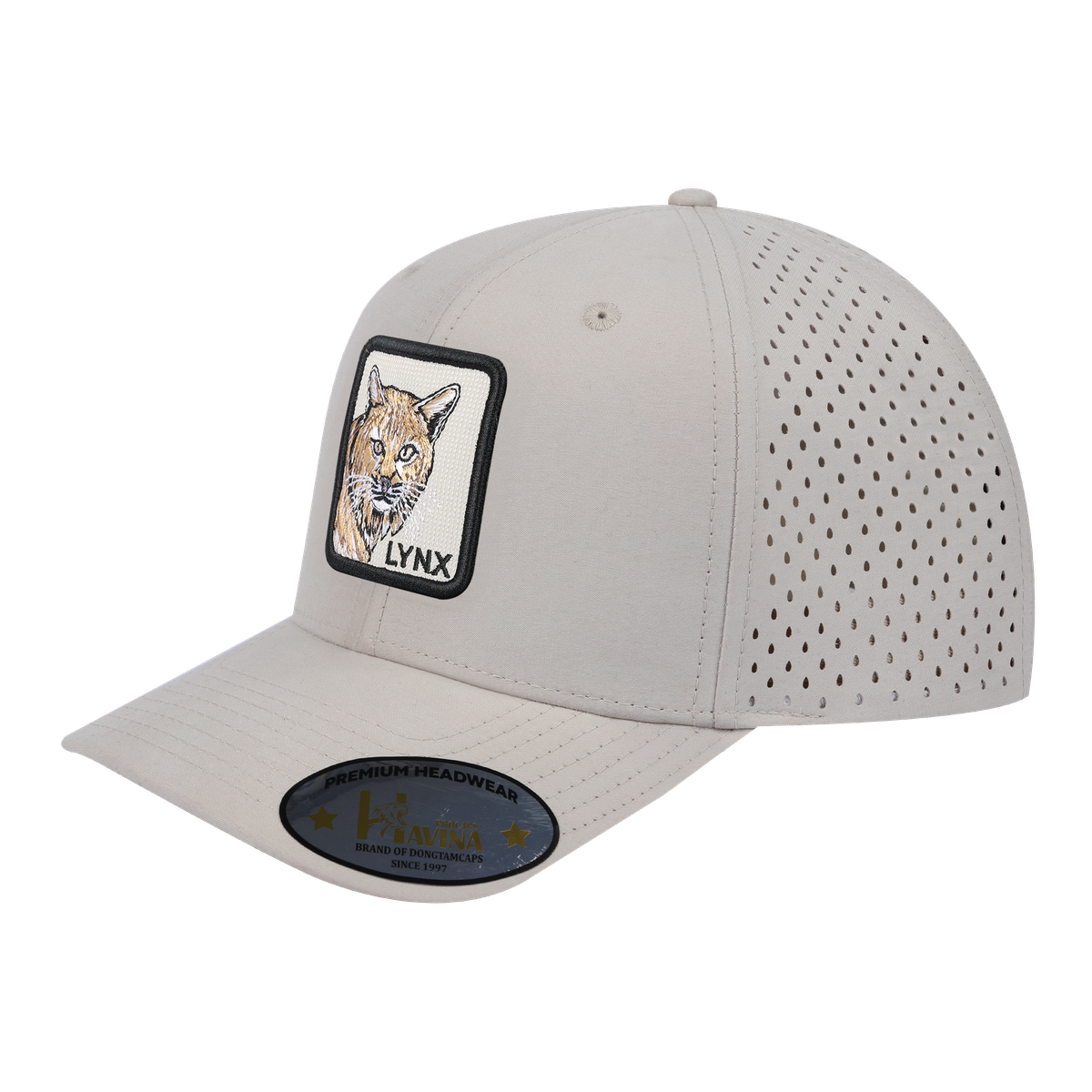 Unisex Embroidered The Lynx, 6-Panel Microfiber Laser hole Trucker Hat, Beige/Beige, Adjustable Fit
