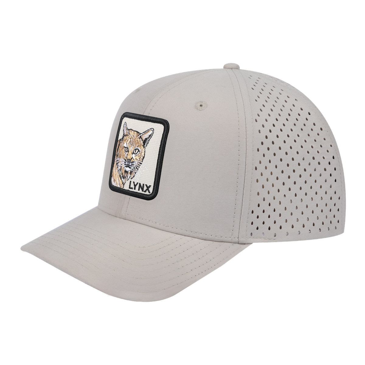 Unisex Embroidered The Lynx, 6-Panel Microfiber Laser hole Trucker Hat, Beige/Beige, Adjustable Fit