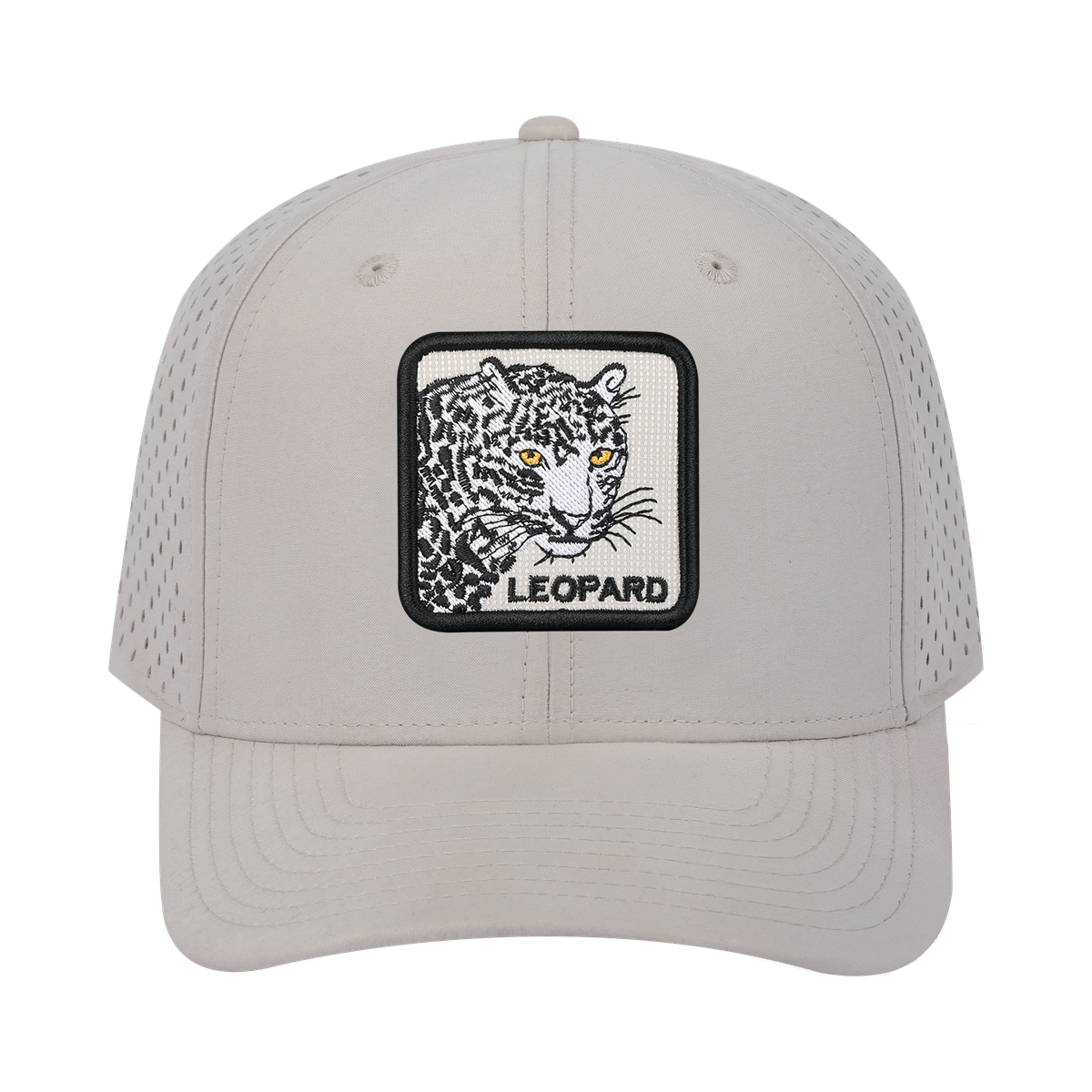Unisex Embroidered The Leopard, 6-Panel Microfiber Laser hole Trucker Hat, Beige/Beige, Adjustable Fit