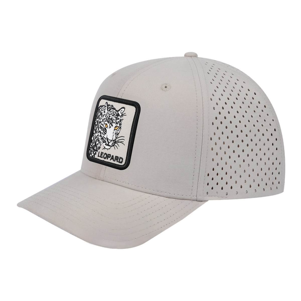Unisex Embroidered The Leopard, 6-Panel Microfiber Laser hole Trucker Hat, Beige/Beige, Adjustable Fit
