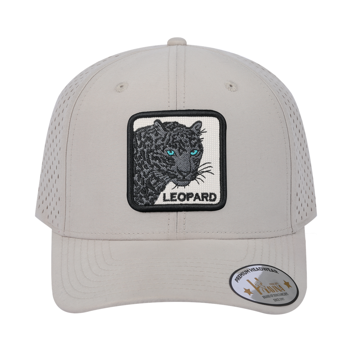 Unisex Embroidered The Leopard V2, 6-Panel Microfiber Laser hole Trucker Hat, Beige/Beige, Adjustable Fit