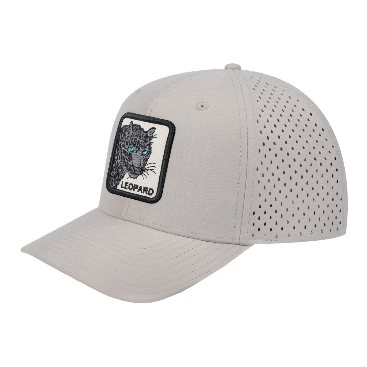 Unisex Embroidered The Leopard V2, 6-Panel Microfiber Laser hole Trucker Hat, Beige/Beige, Adjustable Fit