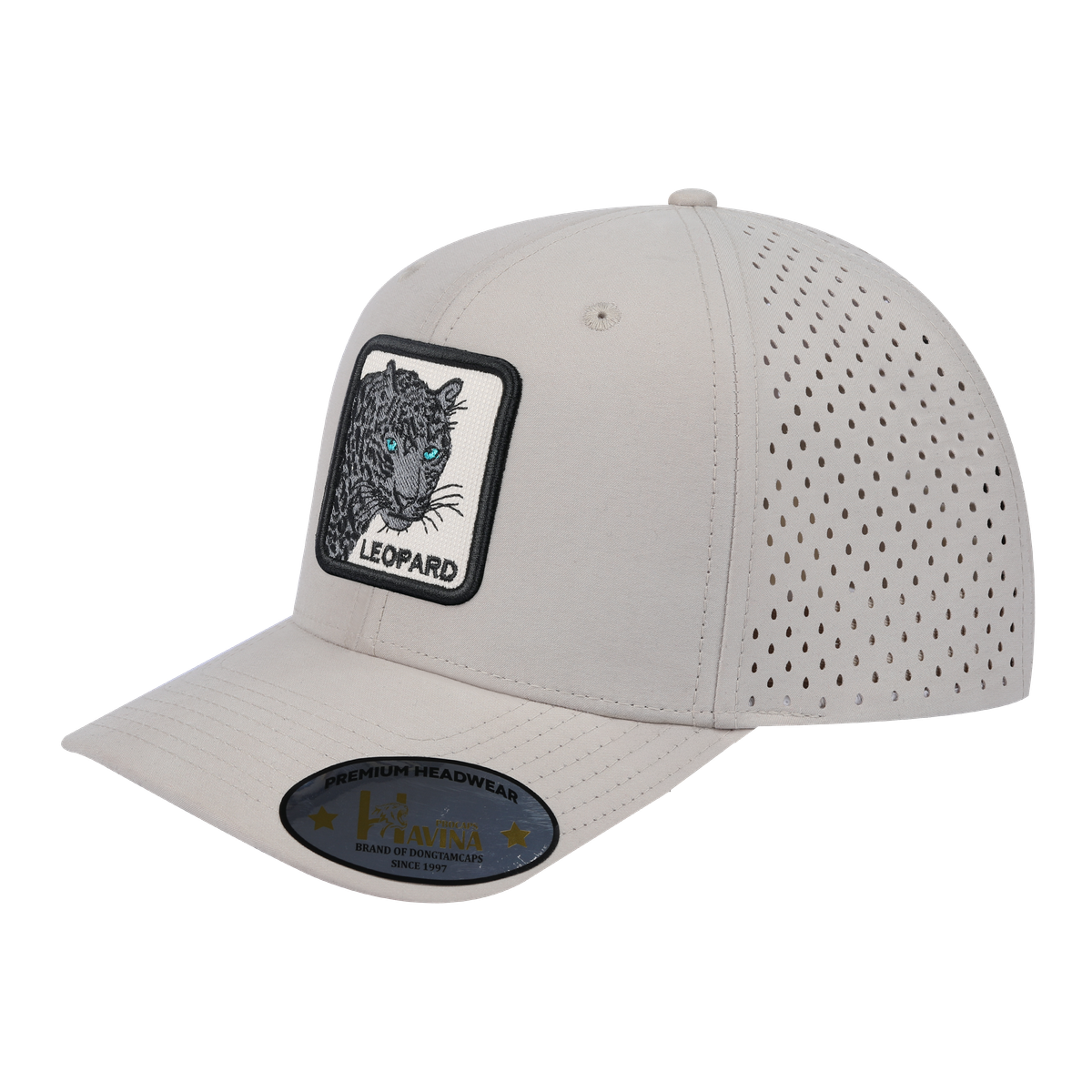 Unisex Embroidered The Leopard V2, 6-Panel Microfiber Laser hole Trucker Hat, Beige/Beige, Adjustable Fit