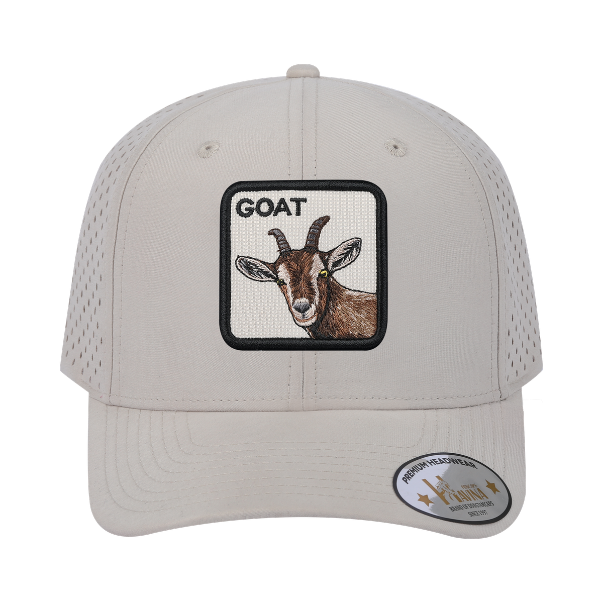 Unisex Embroidered The Goat, 6-Panel Microfiber Laser hole Trucker Hat, Beige/Beige, Adjustable Fit