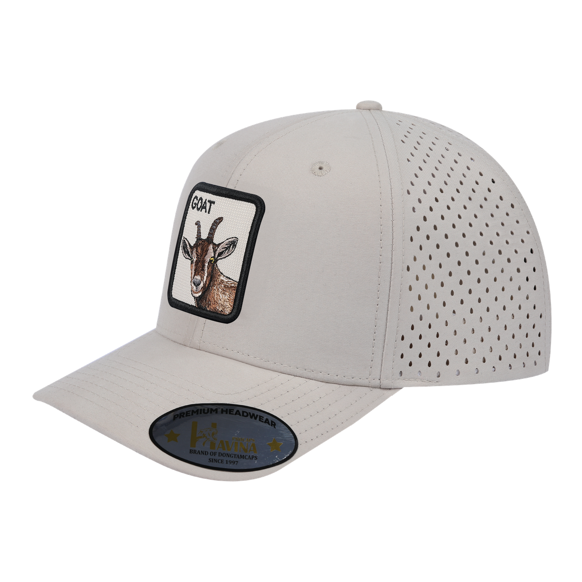 Unisex Embroidered The Goat, 6-Panel Microfiber Laser hole Trucker Hat, Beige/Beige, Adjustable Fit