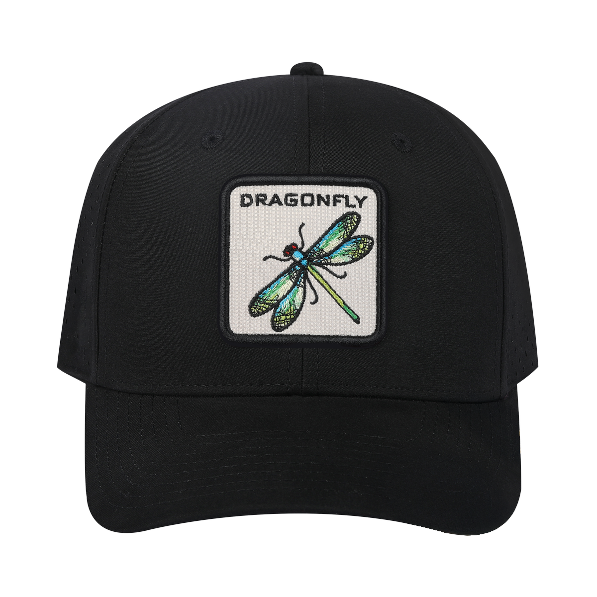 Unisex Embroidered The Dragonfly, 6-Panel Microfiber Laser hole Trucker Hat, Black/Black, Adjustable Fit