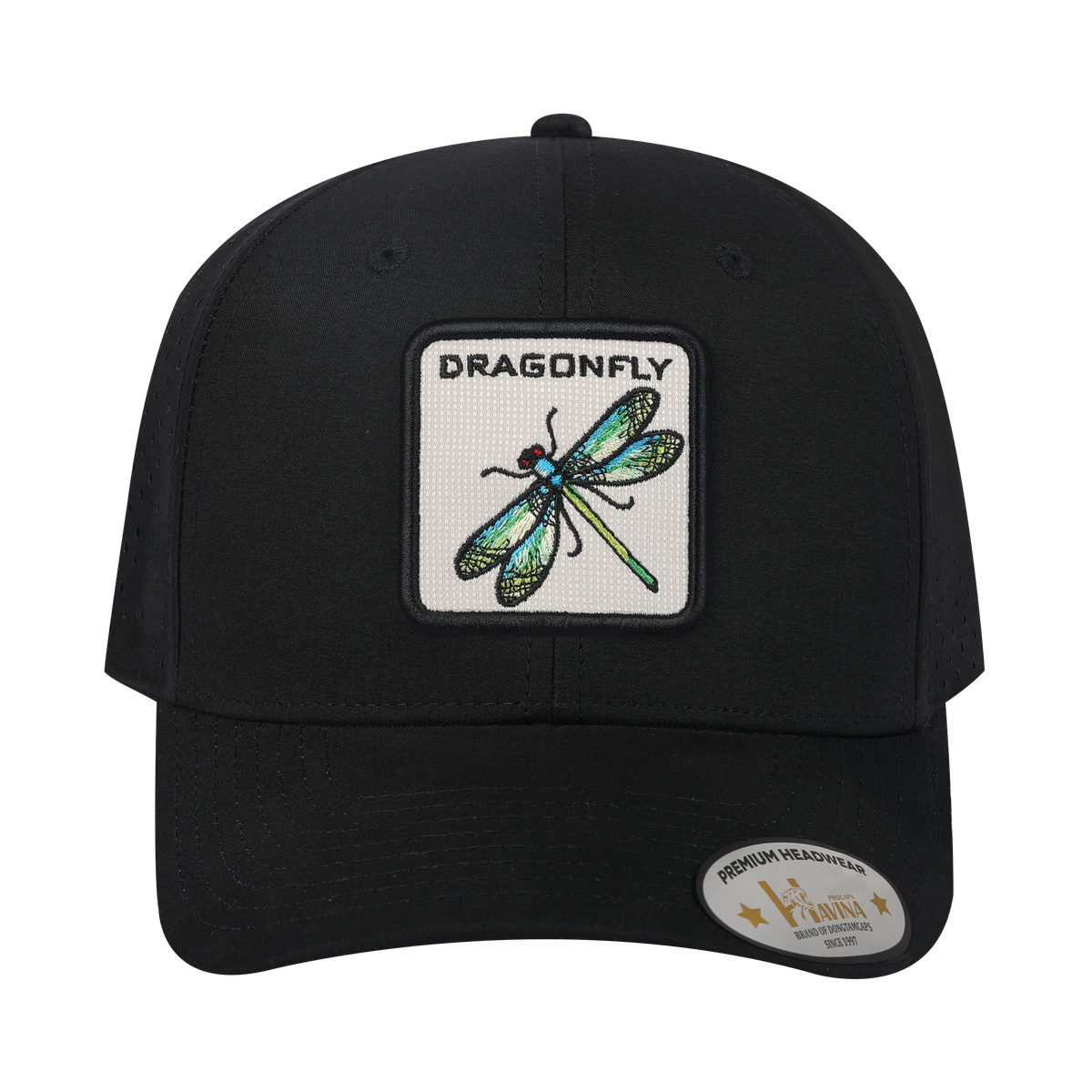 Unisex Embroidered The Dragonfly, 6-Panel Microfiber Laser hole Trucker Hat, Black/Black, Adjustable Fit