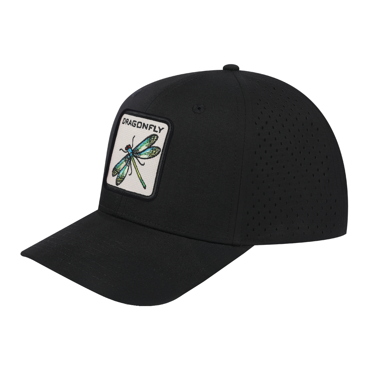 Unisex Embroidered The Dragonfly, 6-Panel Microfiber Laser hole Trucker Hat, Black/Black, Adjustable Fit