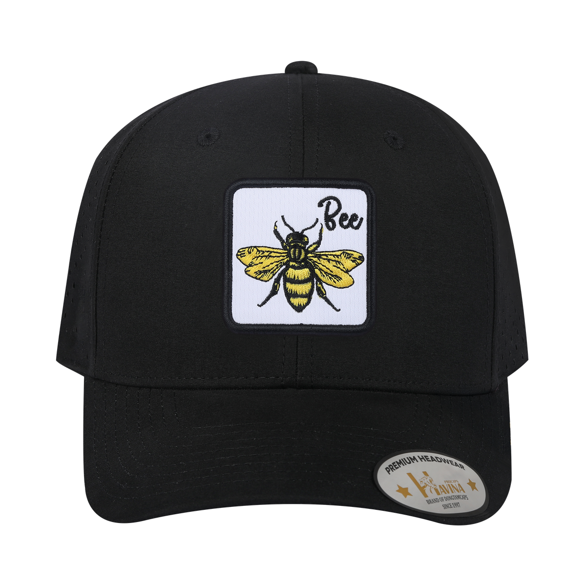 Unisex Embroidered The Bee, 6-Panel Microfiber Laser hole Trucker Hat, Black/Black, Adjustable Fit