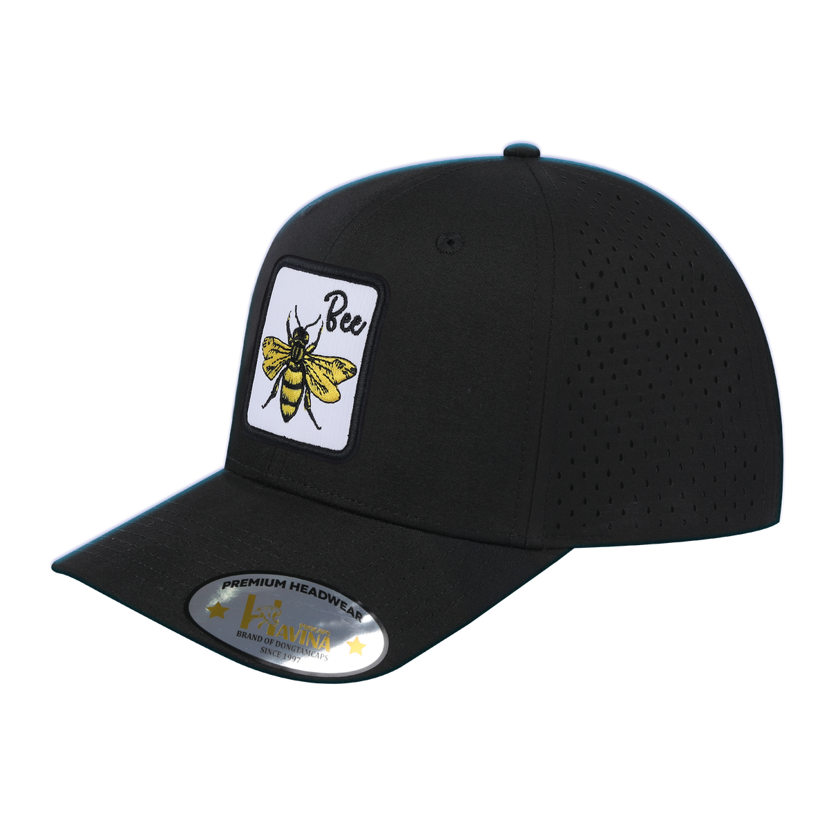 Unisex Embroidered The Bee, 6-Panel Microfiber Laser hole Trucker Hat, Black/Black, Adjustable Fit