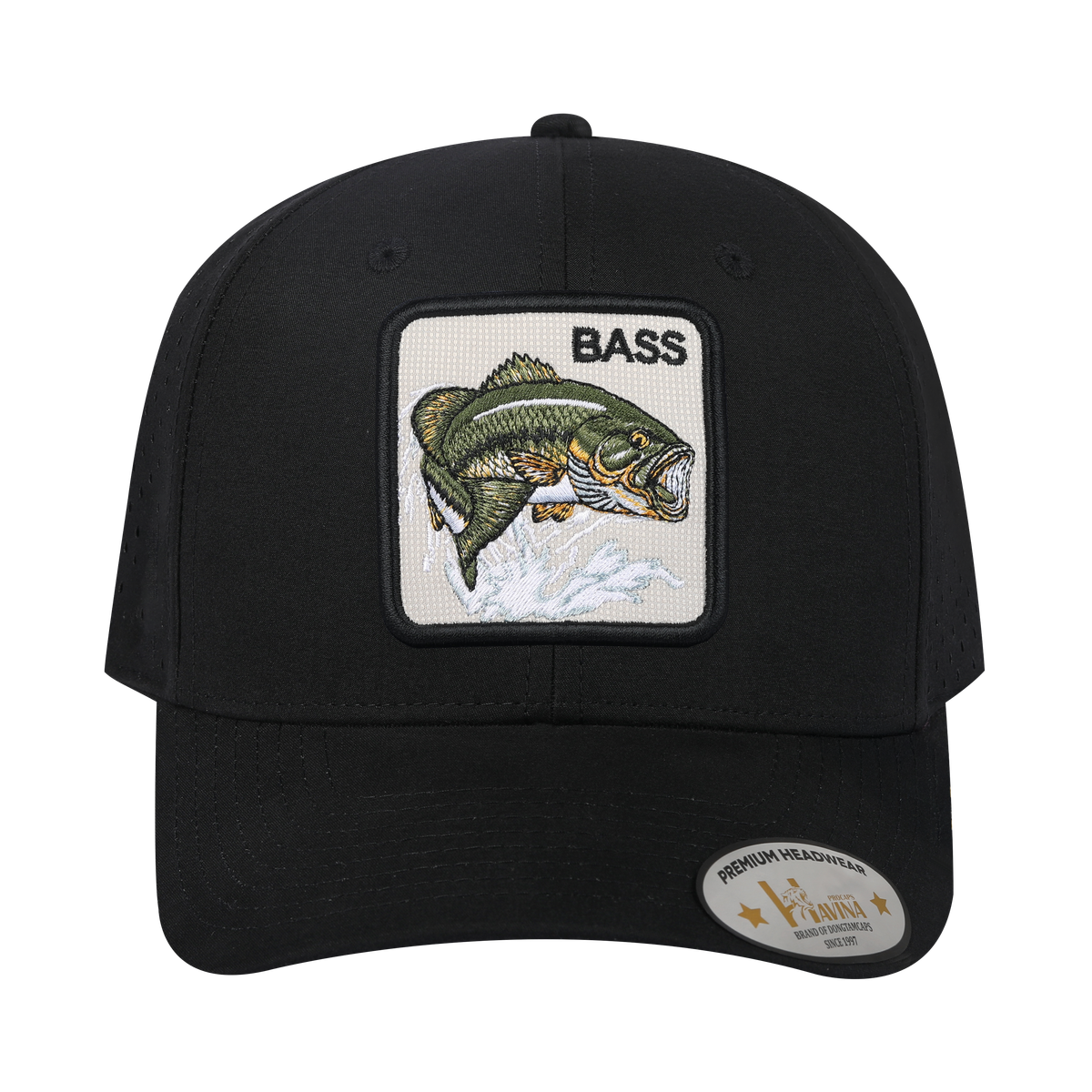 Unisex Embroidered The Bass, 6-Panel Microfiber Laser hole Trucker Hat, Black/Black, Adjustable Fit