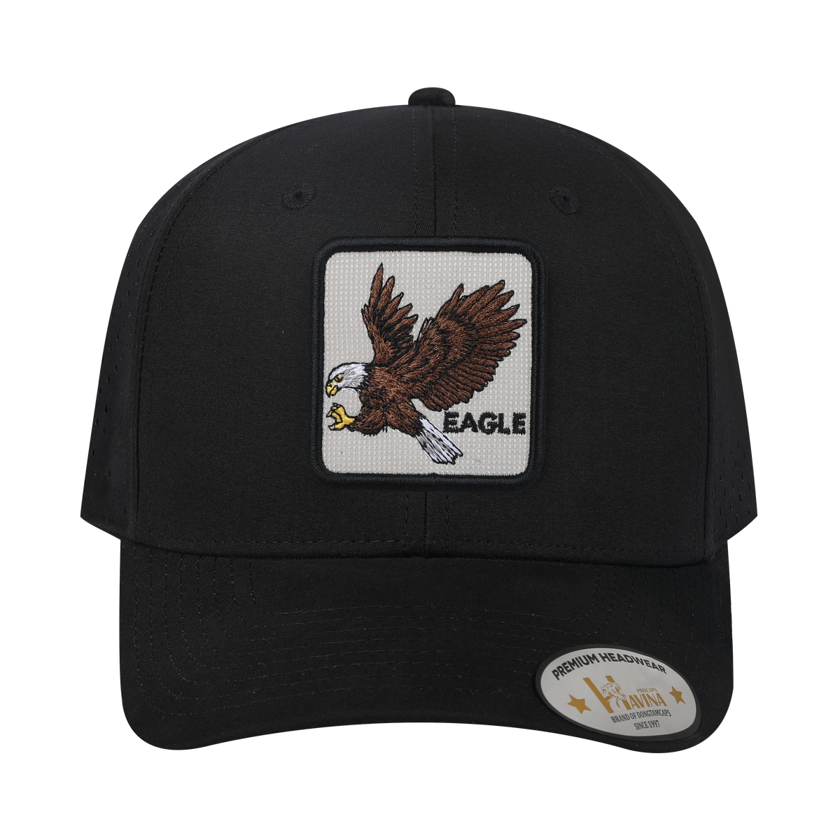 Unisex Embroidered The Eagle, 6-Panel Microfiber Laser hole Trucker Hat, Black/Black, Adjustable Fit