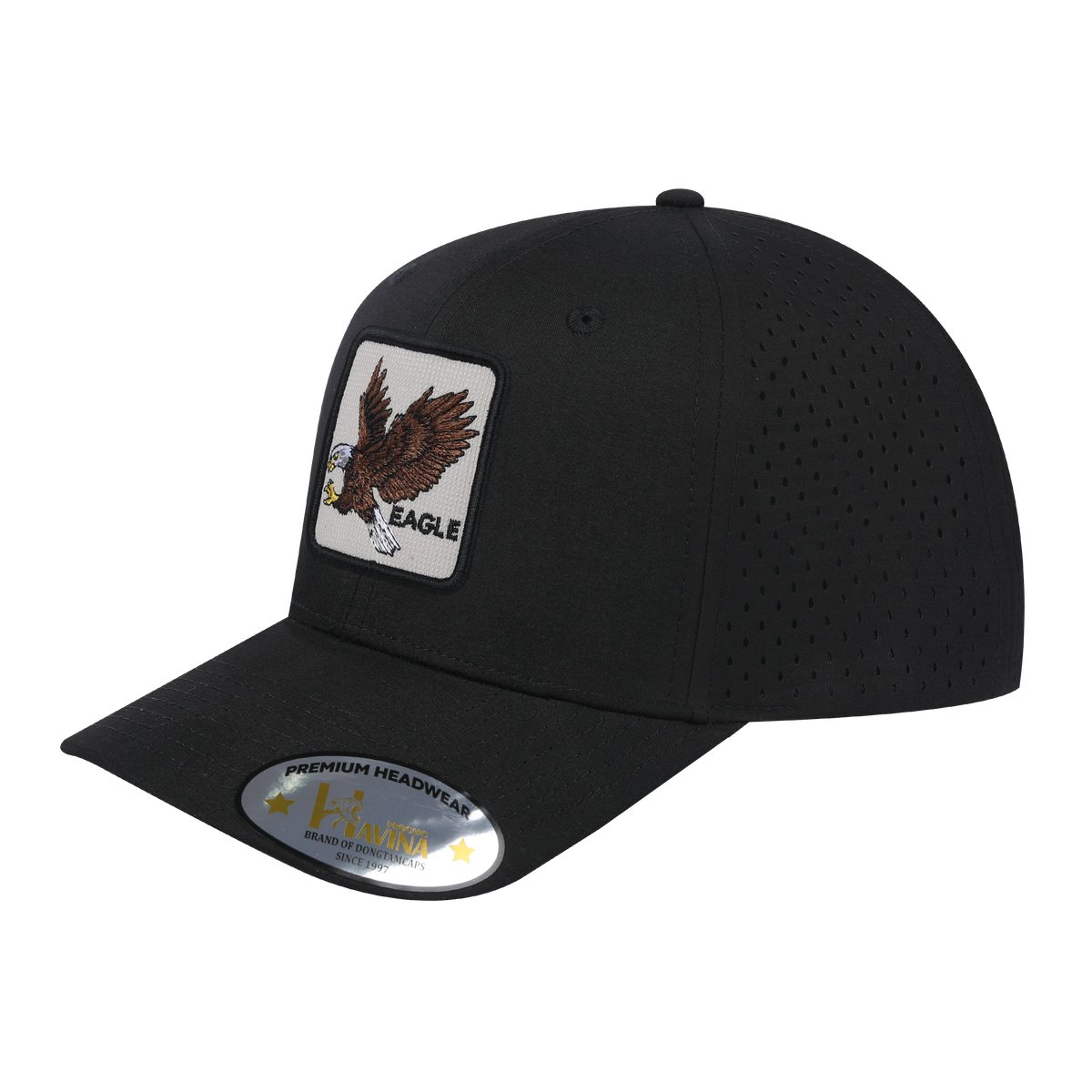 Unisex Embroidered The Eagle, 6-Panel Microfiber Laser hole Trucker Hat, Black/Black, Adjustable Fit