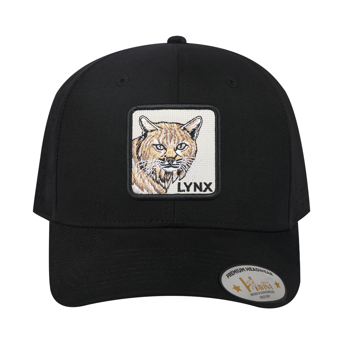 Unisex Embroidered The Lynx, 6-Panel Microfiber Laser hole Trucker Hat, Black/Black, Adjustable Fit