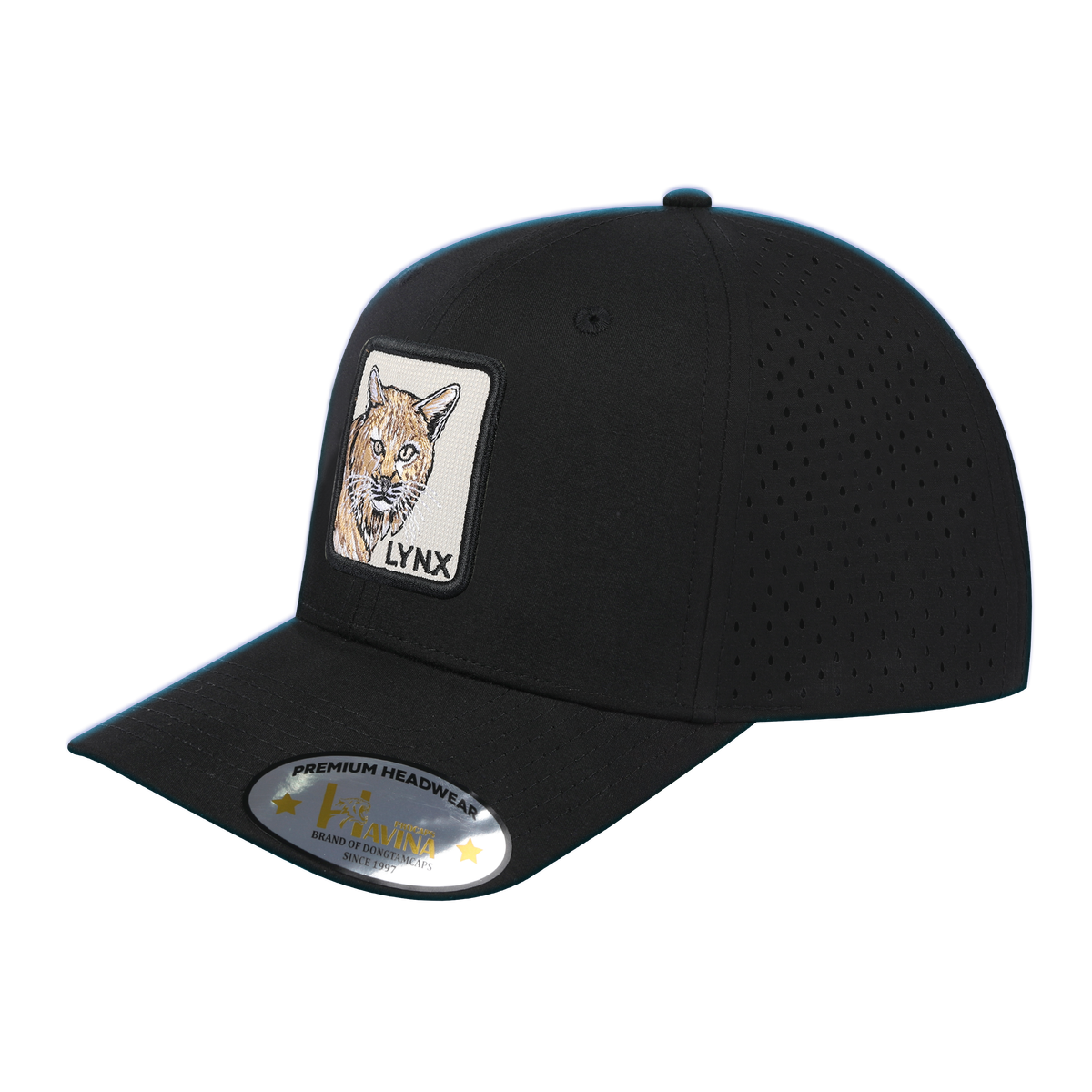 Unisex Embroidered The Lynx, 6-Panel Microfiber Laser hole Trucker Hat, Black/Black, Adjustable Fit
