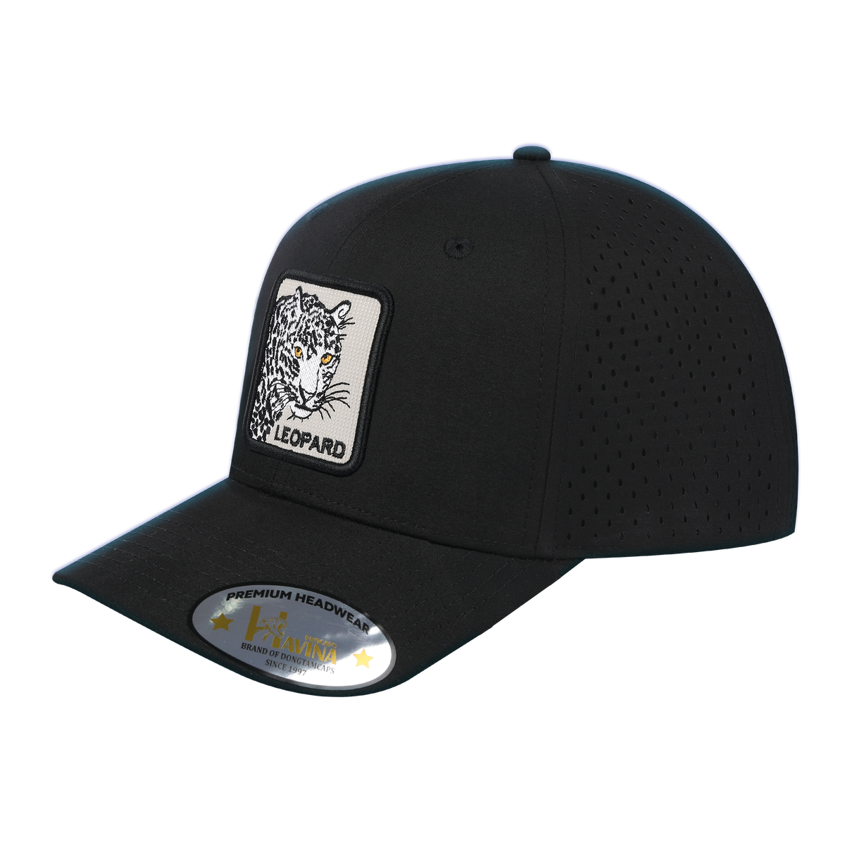 Unisex Embroidered The Leopard, 6-Panel Microfiber Laser hole Trucker Hat, Black/Black, Adjustable Fit