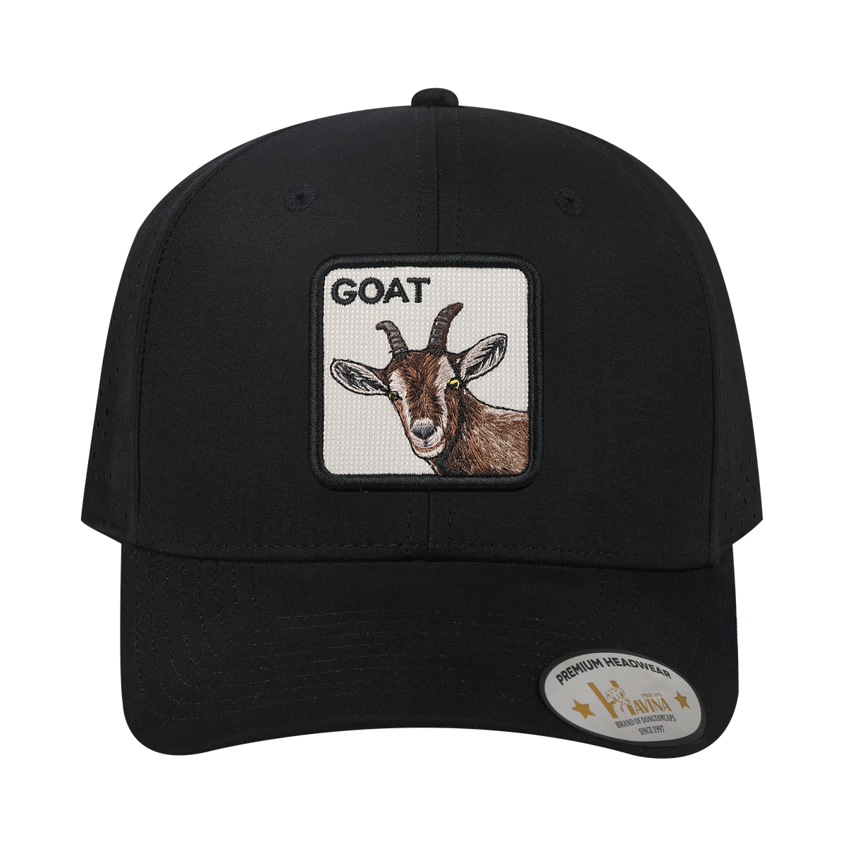 Unisex Embroidered The Goat, 6-Panel Microfiber Laser hole Trucker Hat, Black/Black, Adjustable Fit