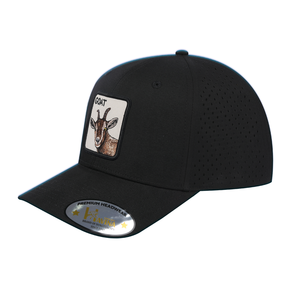 Unisex Embroidered The Goat, 6-Panel Microfiber Laser hole Trucker Hat, Black/Black, Adjustable Fit