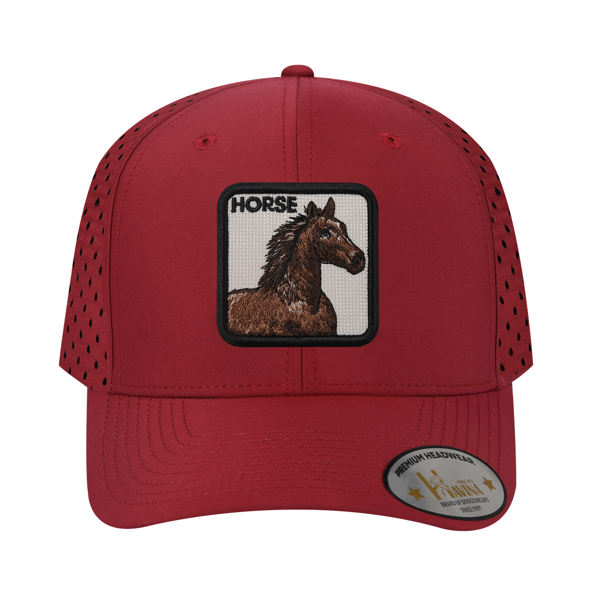 Unisex Embroidered The Horse, 6-Panel Microfiber Laser hole Trucker Hat, Dark Red/Dark Red, Adjustable Fit