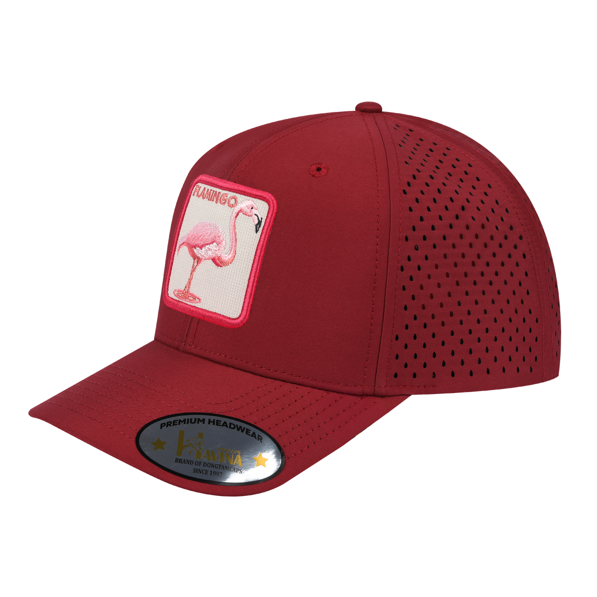 Unisex Embroidered The Flamingo, 6-Panel Microfiber Laser hole Trucker Hat, Dark Red/Dark Red, Adjustable Fit