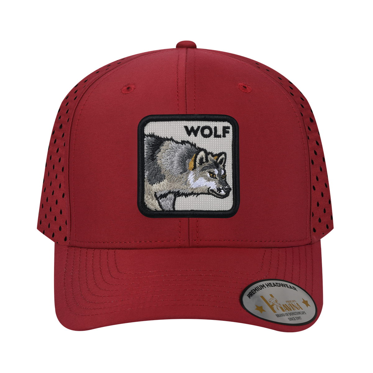 Unisex Embroidered The Wolf, 6-Panel Microfiber Laser hole Trucker Hat, Dark Red/Dark Red, Adjustable Fit