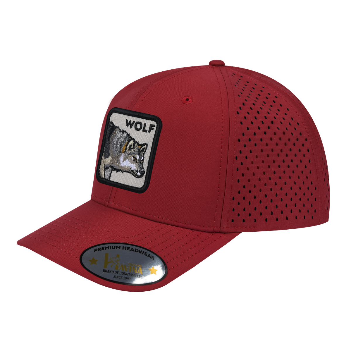 Unisex Embroidered The Wolf, 6-Panel Microfiber Laser hole Trucker Hat, Dark Red/Dark Red, Adjustable Fit