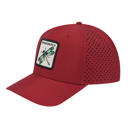 Dragonfly 6-Panel Microfiber Laser Hole Trucker Hat with Dark Red front and Dark Red back