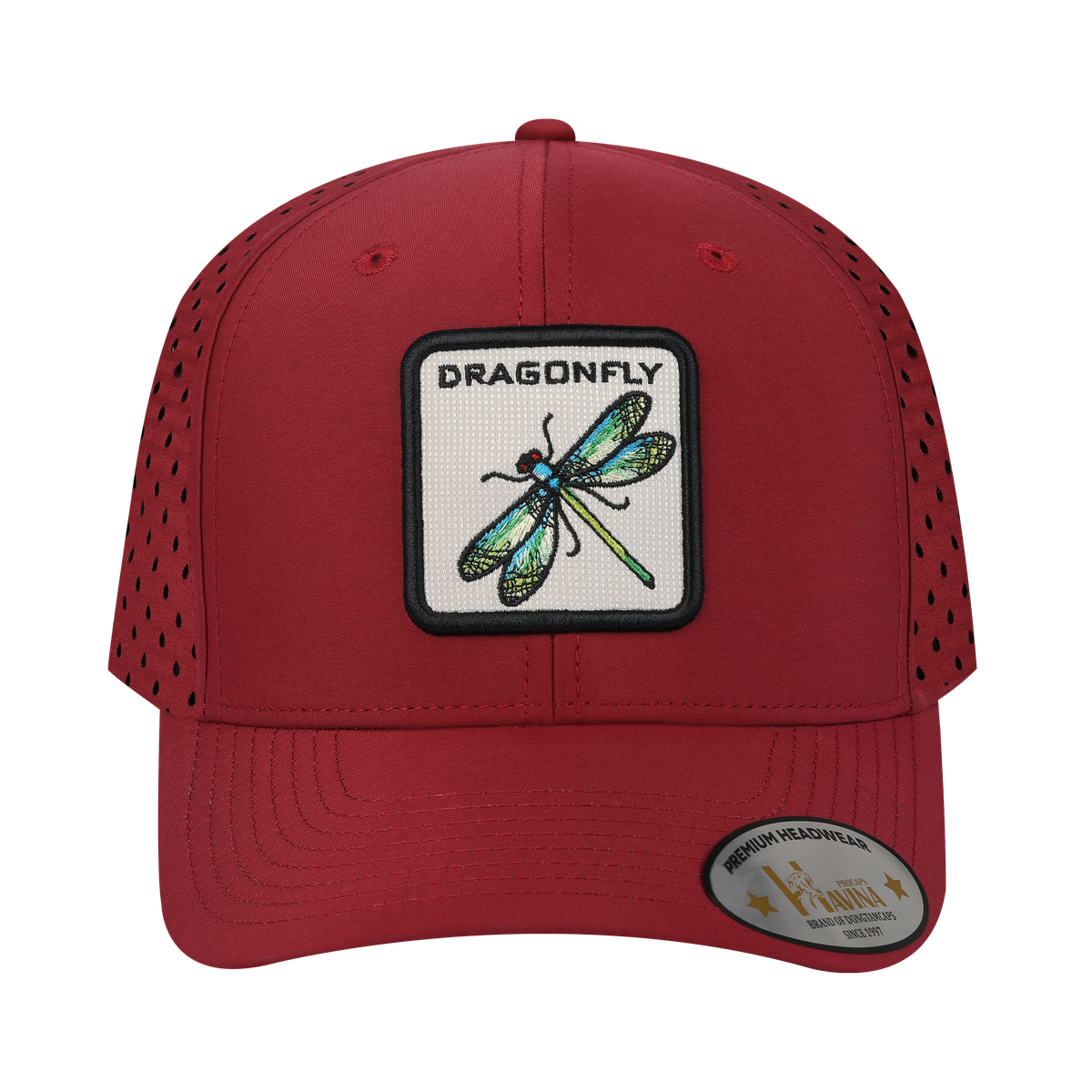 Unisex Embroidered The Dragonfly, 6-Panel Microfiber Laser hole Trucker Hat, Dark Red/Dark Red, Adjustable Fit