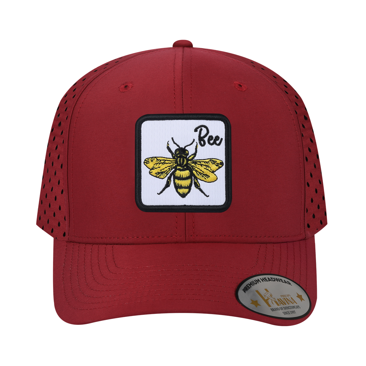 Unisex Embroidered The Bee, 6-Panel Microfiber Laser hole Trucker Hat, Dark Red/Dark Red, Adjustable Fit
