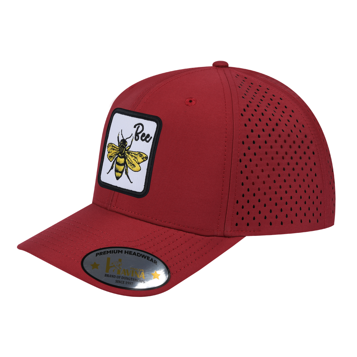 Unisex Embroidered The Bee, 6-Panel Microfiber Laser hole Trucker Hat, Dark Red/Dark Red, Adjustable Fit