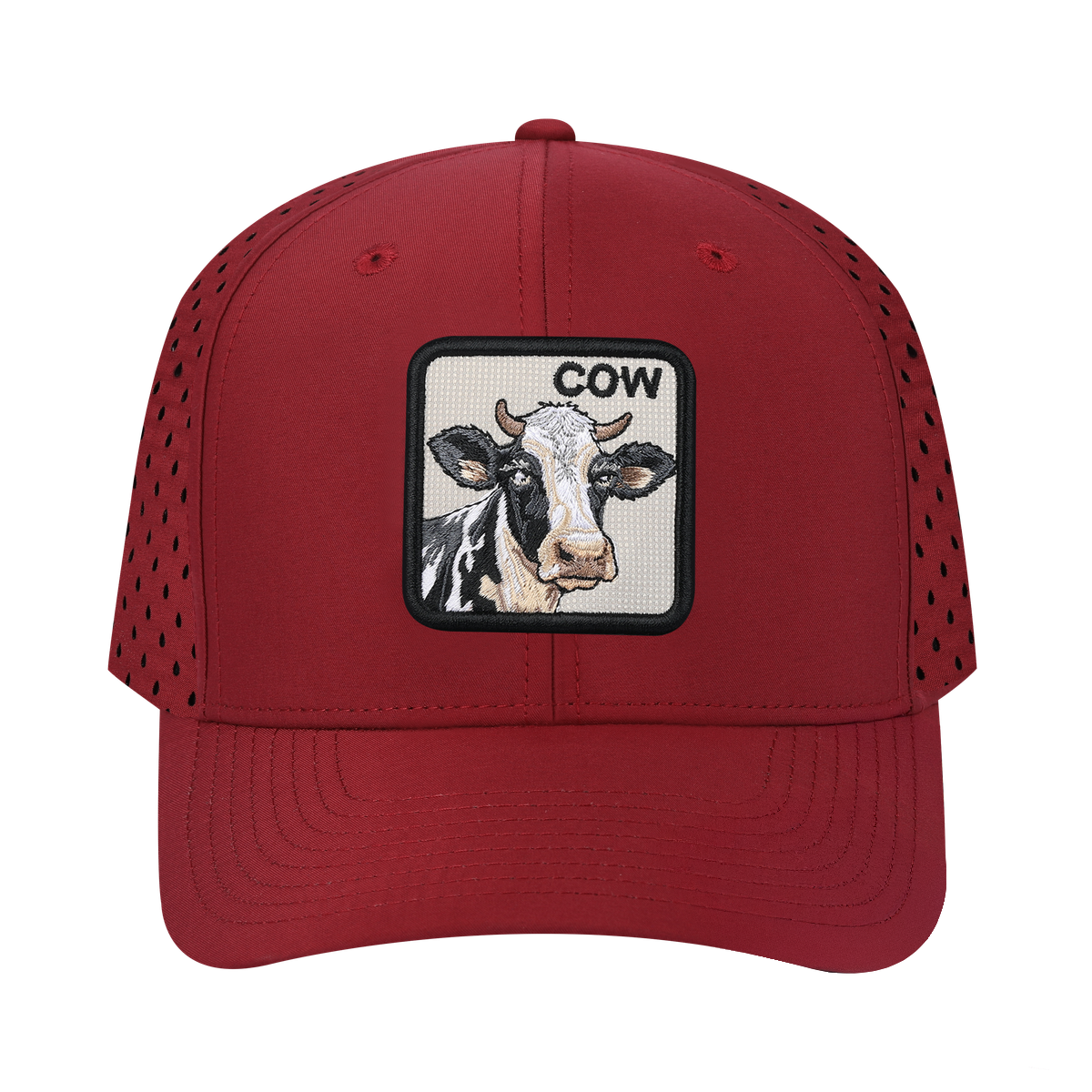 Unisex Embroidered The Cow, 6-Panel Microfiber Laser hole Trucker Hat, Dark Red/Dark Red, Adjustable Fit