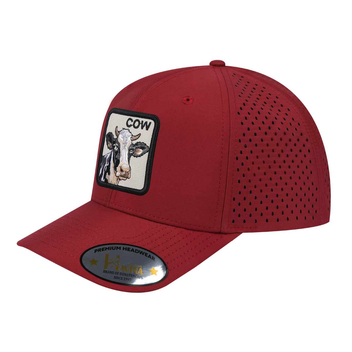 Unisex Embroidered The Cow, 6-Panel Microfiber Laser hole Trucker Hat, Dark Red/Dark Red, Adjustable Fit