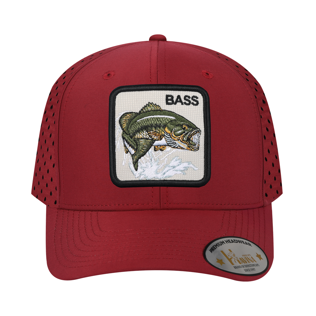 Unisex Embroidered The Bass, 6-Panel Microfiber Laser hole Trucker Hat, Dark Red/Dark Red, Adjustable Fit